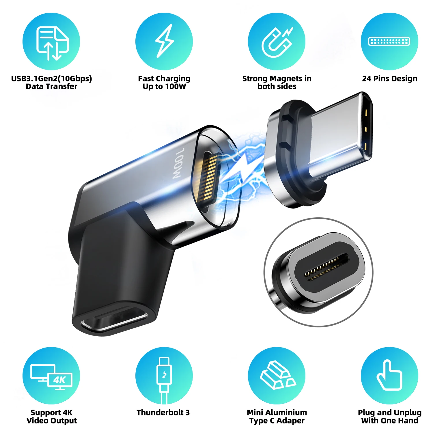 Magnetic USB C Adapter 24Pins Type Connector PD 100W Fast Charging Converter for Thunderbolt 3 MacBook iPad Pro Switch | Мобильные