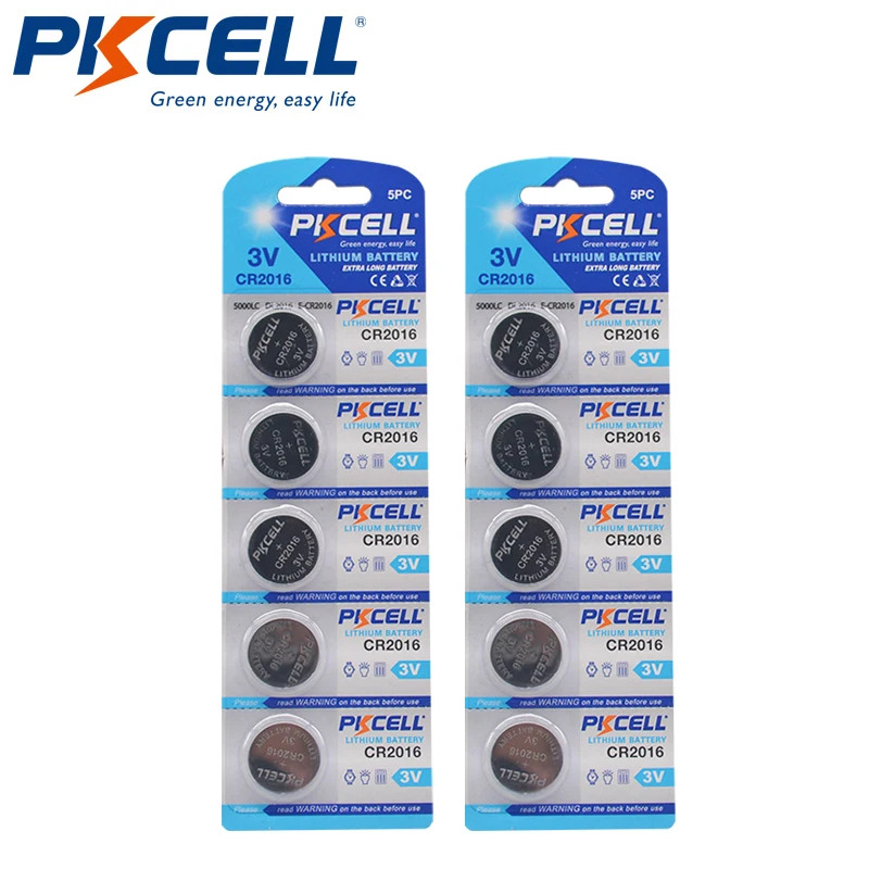 10 шт. 2 упаковки батарейки PKCELL CR2016 CR 2016 3 в DL2016 KCR2016 LM2016 BR2016 EE6277 Литиевые кнопочные