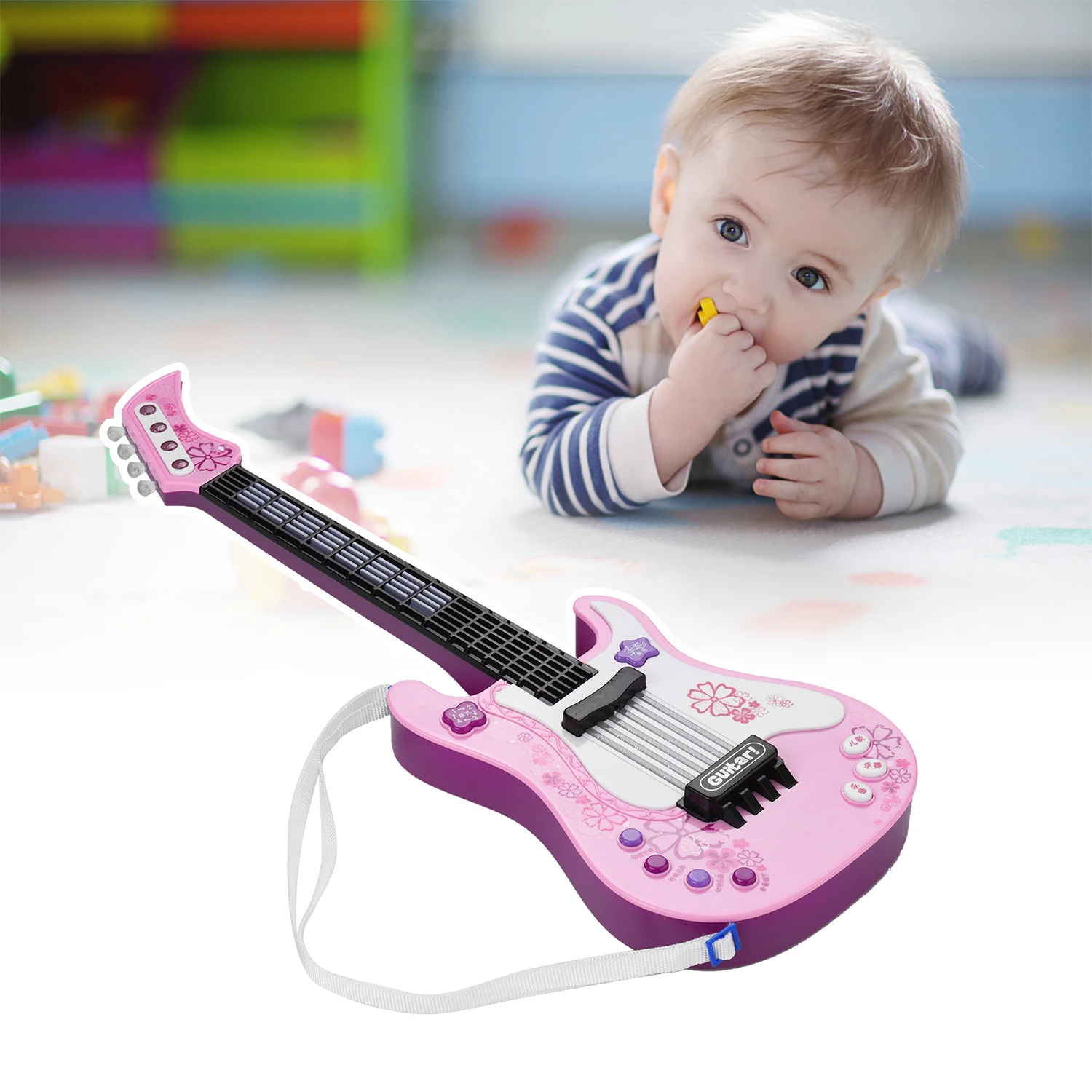 Kids Little Guitar with Rhythm Lights and Sounds Fun Educational Musical Instruments Electric Toy for Toddlers Children | Спорт и