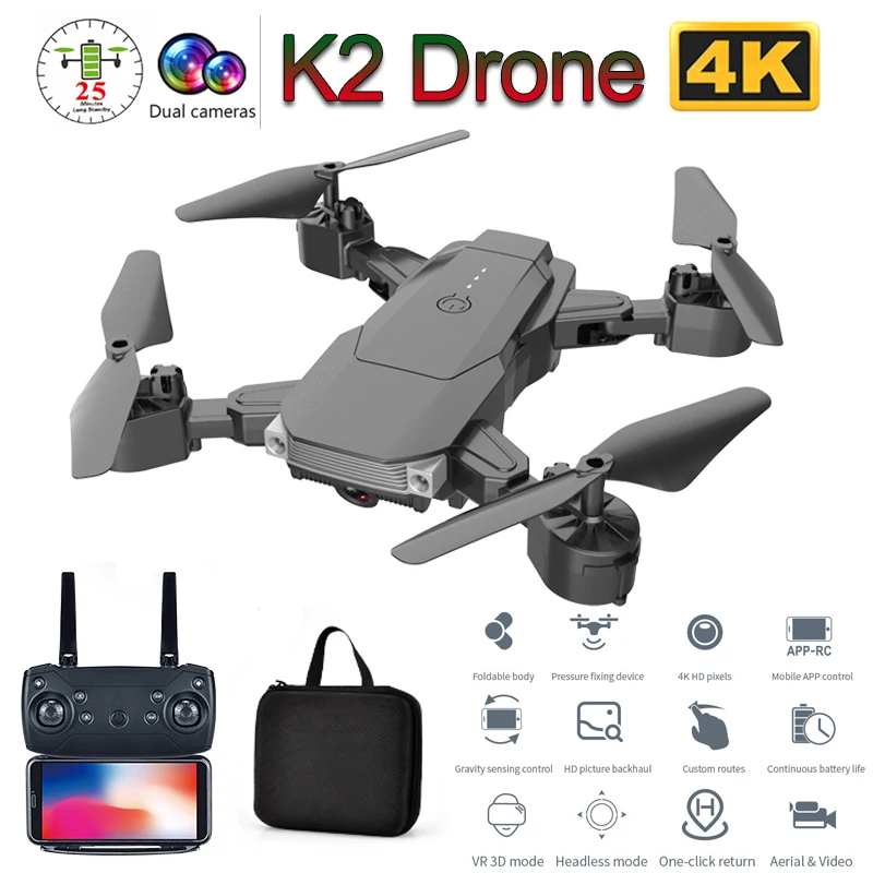 Складной профессиональный Дрон K2 с двойной камерой 1080P 4K HD Wi Fi FPV селфи широкий