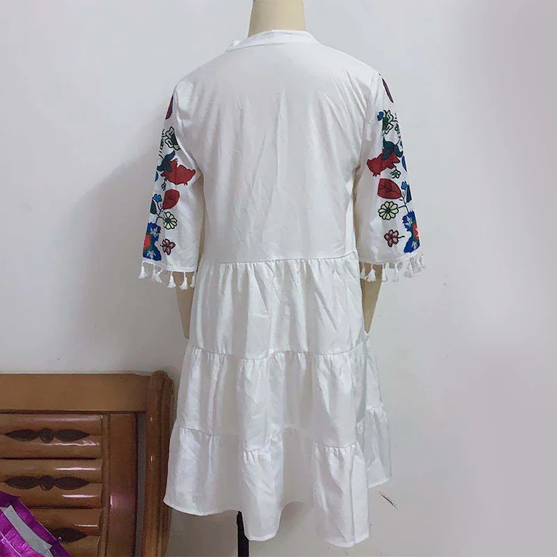 Women Dress Boho Ruffle Knee Length Flower Plant Lady V Neck Half Sleeve Casual Dresses Summer Female Fashion Streetwear
Women Dress Boho Ruffle Knee Length Flower Plant Lady V Neck Half Sleeve Casual Dresses Summer Female Fashion Streetwear