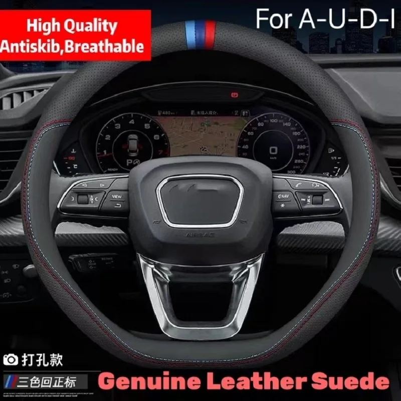 38CM Car Steering Wheel Cover Black Genuine Leather Suede Auto Accessories For Audi A6L A4L RS4 S6 A5 Q2 Q3 Q5L TT A7 Q7
38CM Car Steering Wheel Cover Black Genuine Leather Suede Auto Accessories For Audi A6L A4L RS4 S6 A5 Q2 Q3 Q5L TT A7 Q7