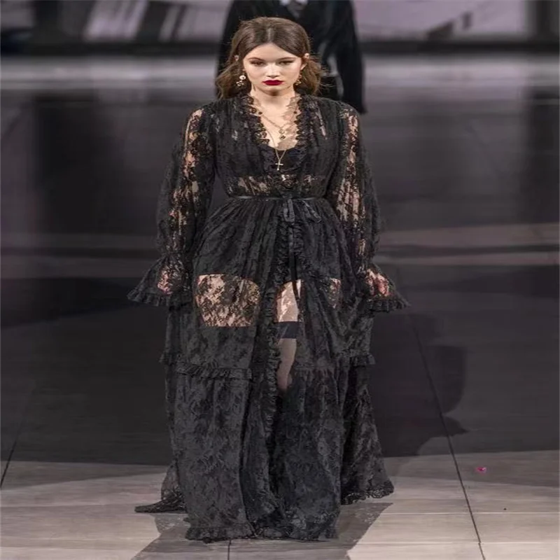 Black Lace Long Coat 2021 New Sexy Long Maxi Women's Top Coat Celebrity Party Dress Belt Design
Black Lace Long Coat 2021 New Sexy Long Maxi Women's Top Coat Celebrity Party Dress Belt Design