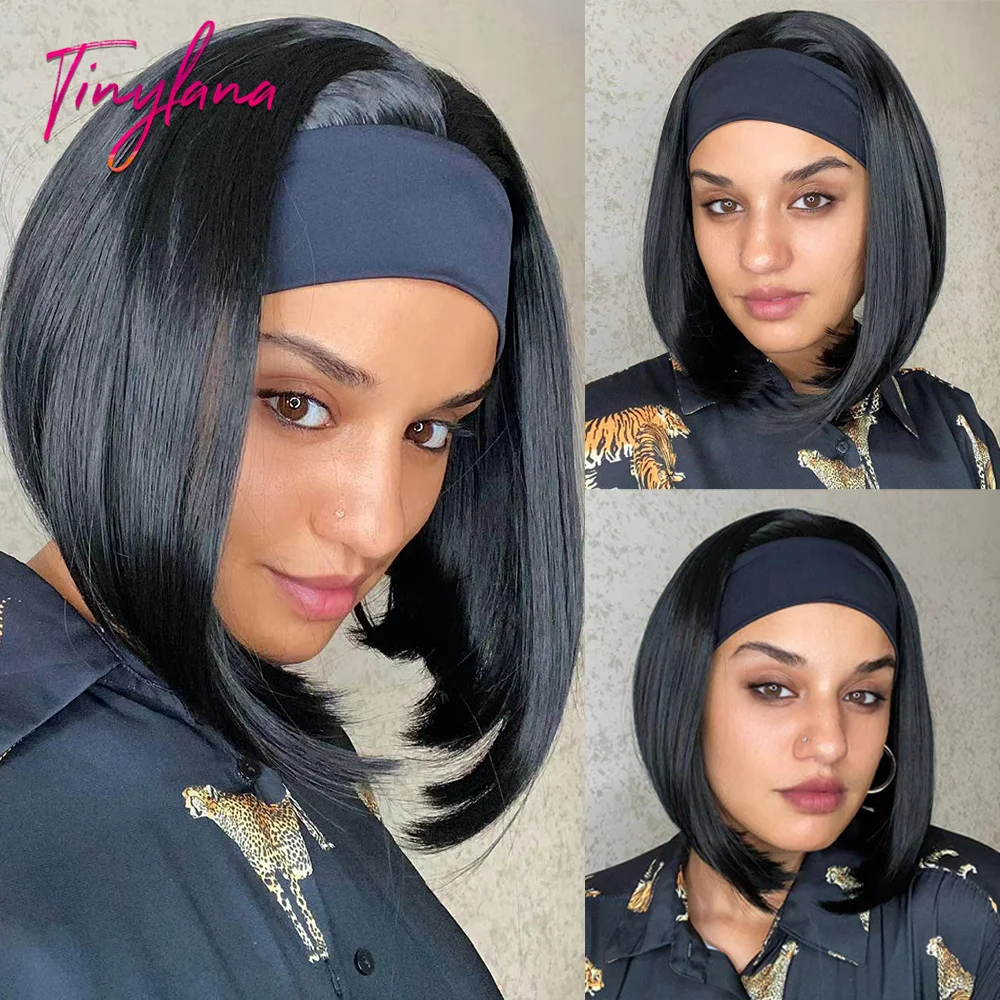 TINY LANA Pure Dark Black Synthetic Wig with Headband Short Bob Silky Straight Headband Wig for Black Women Daily Heat Resistant
TINY LANA Pure Dark Black Synthetic Wig with Headband Short Bob Silky Straight Headband Wig for Black Women Daily Heat Resistant