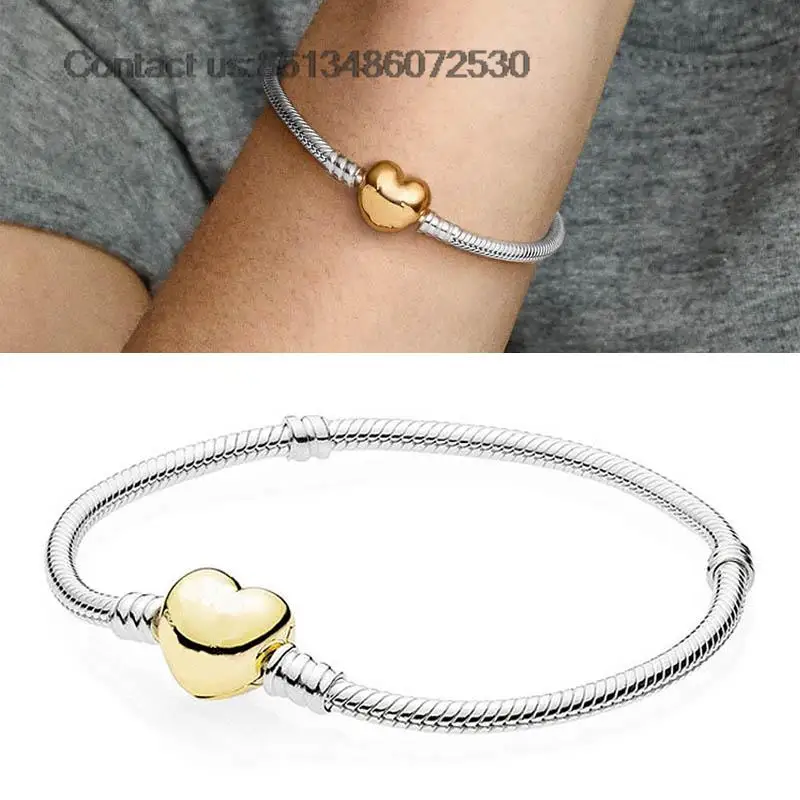 New Sterling 925 Silver Bracelet For Women Gold Love Heart Clasp Snake Chain DIY Bracelet Fit Pandora Bead Charm
New Sterling 925 Silver Bracelet For Women Gold Love Heart Clasp Snake Chain DIY Bracelet Fit Pandora Bead Charm
