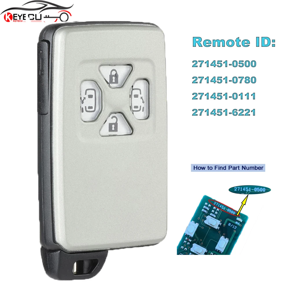 ID платы KEYECU: 271451-0500 / 0780 / 0111 / 6221 дистанционный смарт ключ-брелок для Toyota Alpha Previa Sienna RV4 Yaris Corolla 2005-10
ID платы KEYECU: 271451-0500 / 0780 / 0111 / 6221 дистанционный смарт ключ-брелок для Toyota Alpha Previa Sienna RV4 Yaris Corolla 2005-10
