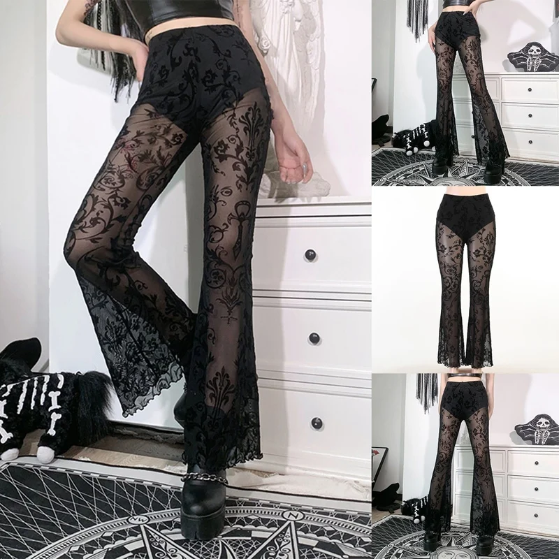 Goth Aesthetic Black Flared Pants Harajuku Sexy See Through Women Trousers Punk Grunge High Waist Cosplay Summer Pants
Goth Aesthetic Black Flared Pants Harajuku Sexy See Through Women Trousers Punk Grunge High Waist Cosplay Summer Pants