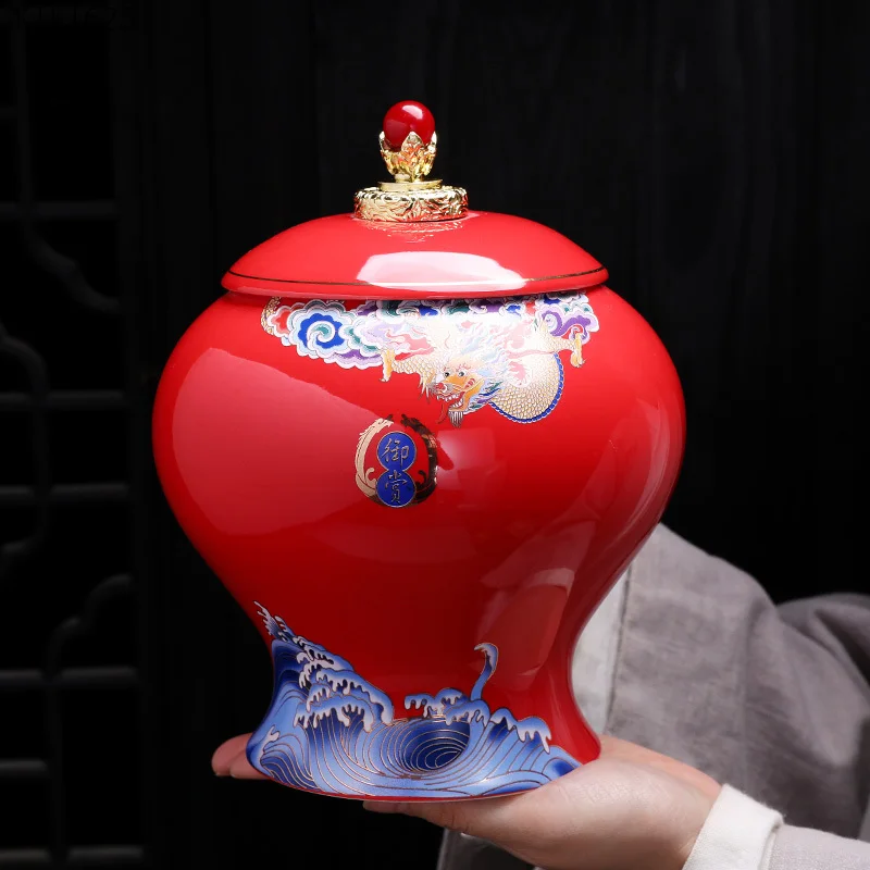 European Painted Dragon Shaped Ceramic Storage Jar Flower Vase Household Sealed Tea Tin Candies Storage Box Home Decoration Gift
European Painted Dragon Shaped Ceramic Storage Jar Flower Vase Household Sealed Tea Tin Candies Storage Box Home Decoration Gift