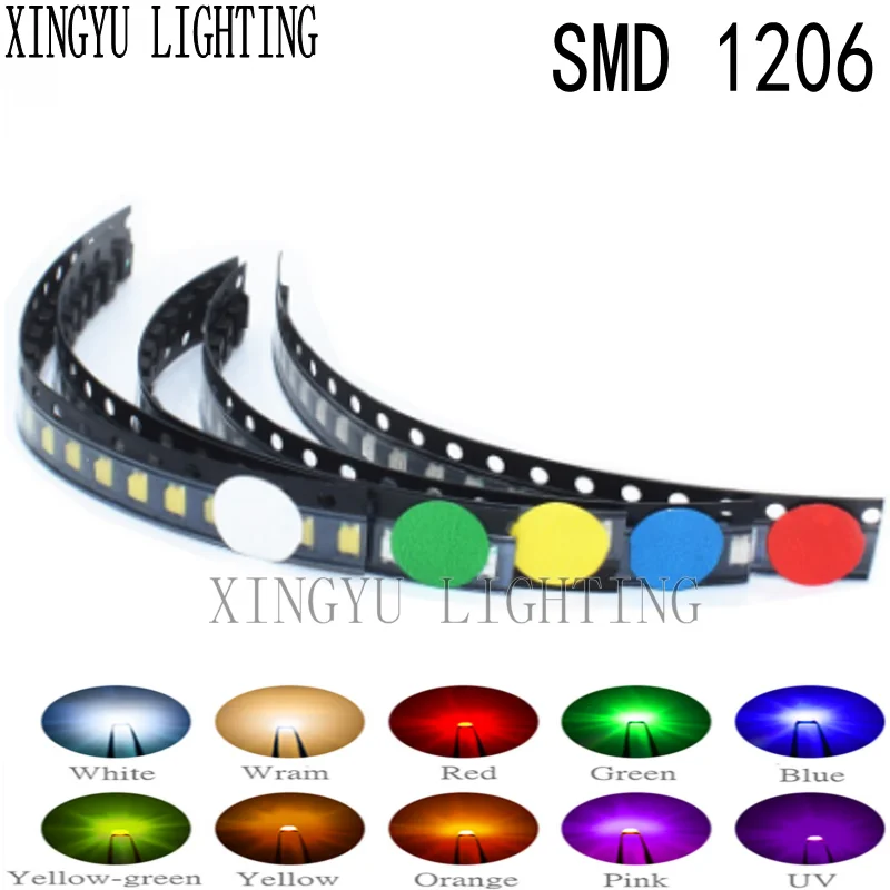 

5 colors x20pcs =100pcs 1206 SMD LED light Package Red White Green Blue Yellow Purple bead High Light Emitting Diode DIY Kit