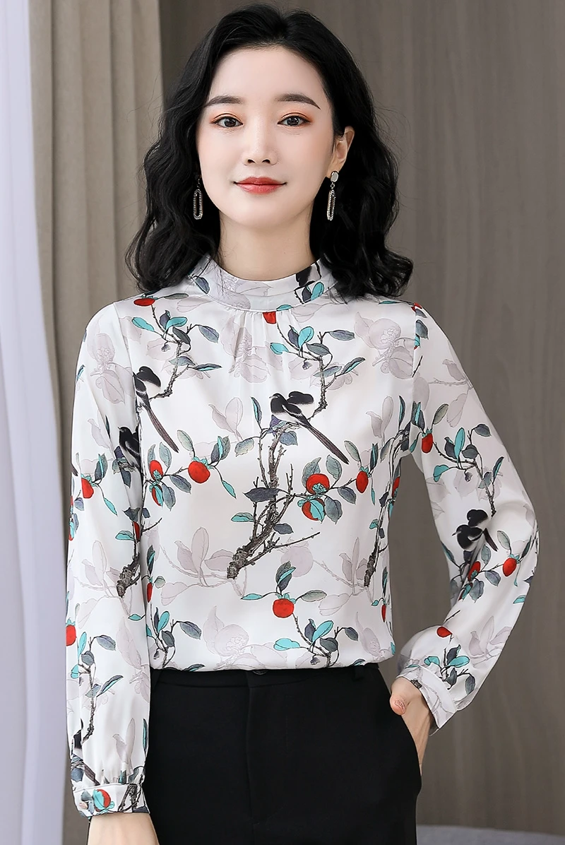 Houthion Silk Slim Women's Blouses Long Sleeve TopNew Casual Blouse Flower Stand Pullover Spring/autumn Fashion
Houthion Silk Slim Women's Blouses Long Sleeve TopNew Casual Blouse Flower Stand Pullover Spring/autumn Fashion