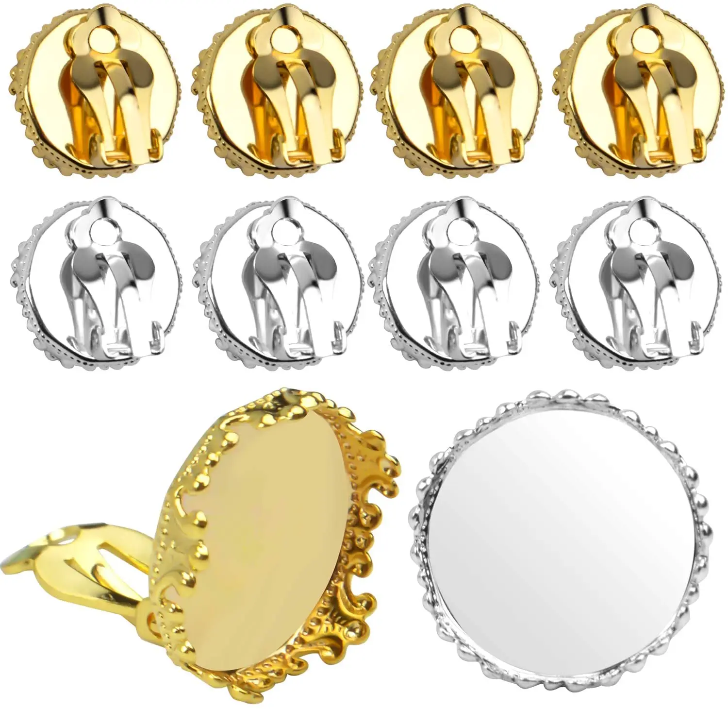 20pcs Earring Cabochon Settings Crown Bezel Tray Round Base Earring Clips Fit 15mm Cabochon for Non-Pierced,Gold & Silver Plated
20pcs Earring Cabochon Settings Crown Bezel Tray Round Base Earring Clips Fit 15mm Cabochon for Non-Pierced,Gold & Silver Plated