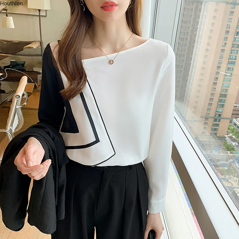 Summer Autumn New Women's Blouse Diagonal Collar Shirt Long Sleeve Splicing Printing Chiffon Casual Fashion Loose Houthion
Summer Autumn New Women's Blouse Diagonal Collar Shirt Long Sleeve Splicing Printing Chiffon Casual Fashion Loose Houthion