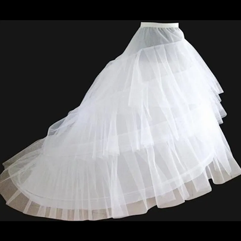 

Hot Sale Petticoats with Train 3-Layers Tulle Crinoline Underskirt for Wedding Formal Dresses Gorgeous White Bridal Accessories