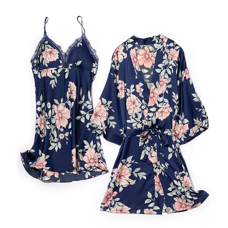 Spring Summer 2PCS Robe Set Nightdress Lady Sexy Kimono Bathrobe Gown Print Flower Sleepwear Silky Nightwear Rayon Home Clothes
Spring Summer 2PCS Robe Set Nightdress Lady Sexy Kimono Bathrobe Gown Print Flower Sleepwear Silky Nightwear Rayon Home Clothes