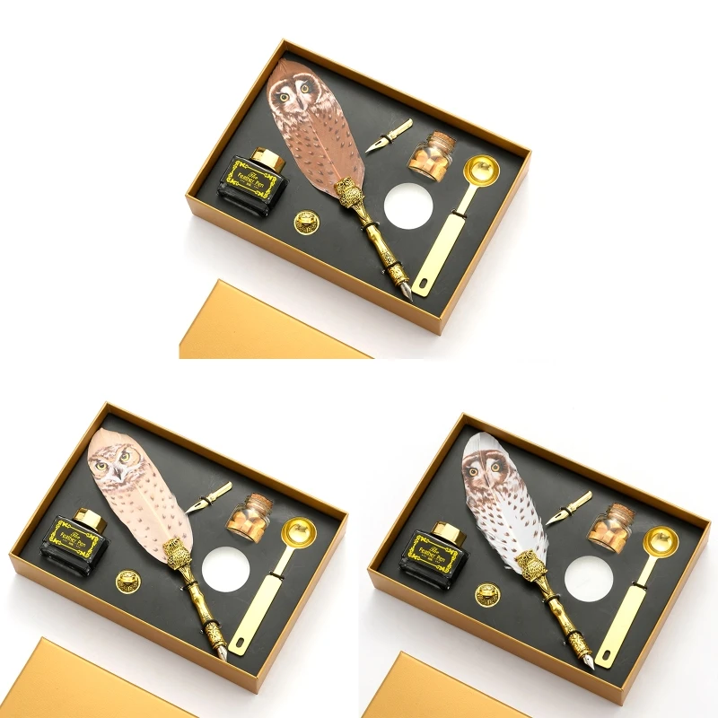 Retro Calligraphy Quill Owl Feather Dip Pen with Nib Wax Seal Stamp Gift Box Stationery
Retro Calligraphy Quill Owl Feather Dip Pen with Nib Wax Seal Stamp Gift Box Stationery