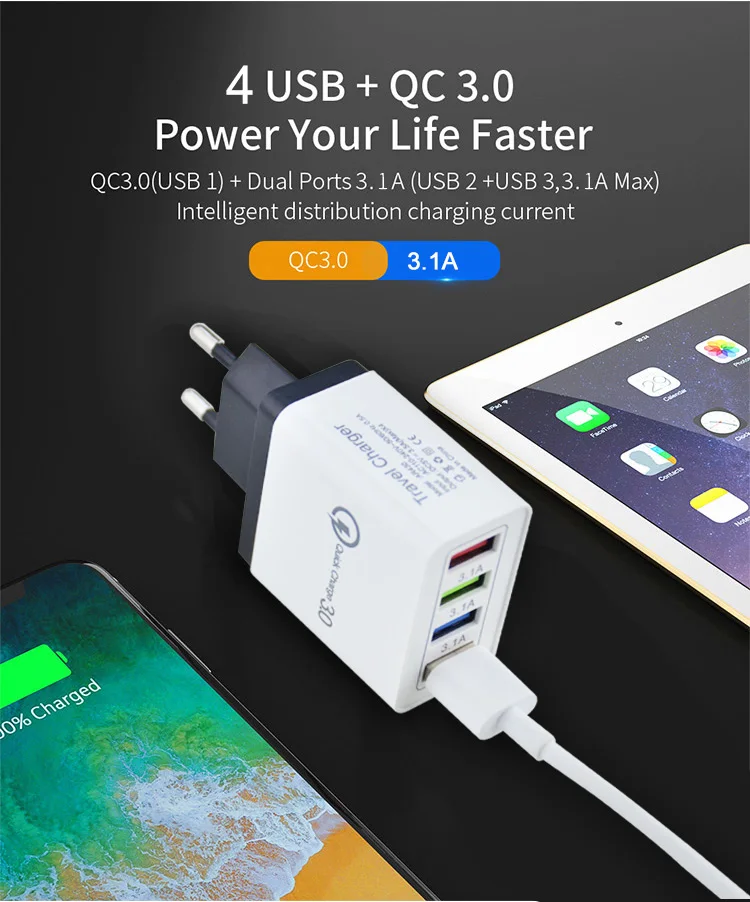QC3.0 Mobile Phone Charger Quick Charge 3.0 4 Port Fast Charging USB Charger For IP11 MATE 20 MATE 30 S10 Tablet USB Adapter 5V
QC3.0 Mobile Phone Charger Quick Charge 3.0 4 Port Fast Charging USB Charger For IP11 MATE 20 MATE 30 S10 Tablet USB Adapter 5V