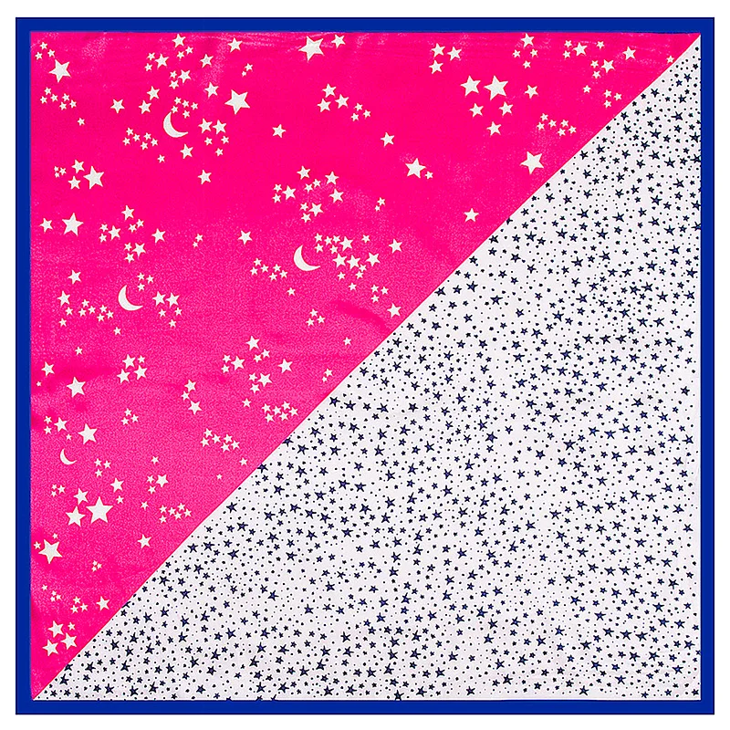 

60cm Small Neckerchief Geometric Five-pointed Star Moon Pattern Woman Scarf Soft Imitated Silk Scarves Hijab Scarf Accessories