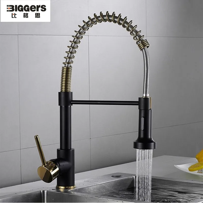Biggers Sanitary Gold Black Color Brass Kitchen Faucet Pull Out Cold Hot Water Mxier Tap 2-Function Sprayer
Biggers Sanitary Gold Black Color Brass Kitchen Faucet Pull Out Cold Hot Water Mxier Tap 2-Function Sprayer