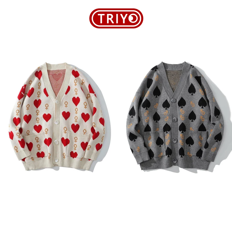 TRIYO 2021 Heart Oversize Cardigan Women Knitted Sweater Streetwear Men Loose Coat Black Couple Matching Wool Cashmere Korean
TRIYO 2021 Heart Oversize Cardigan Women Knitted Sweater Streetwear Men Loose Coat Black Couple Matching Wool Cashmere Korean