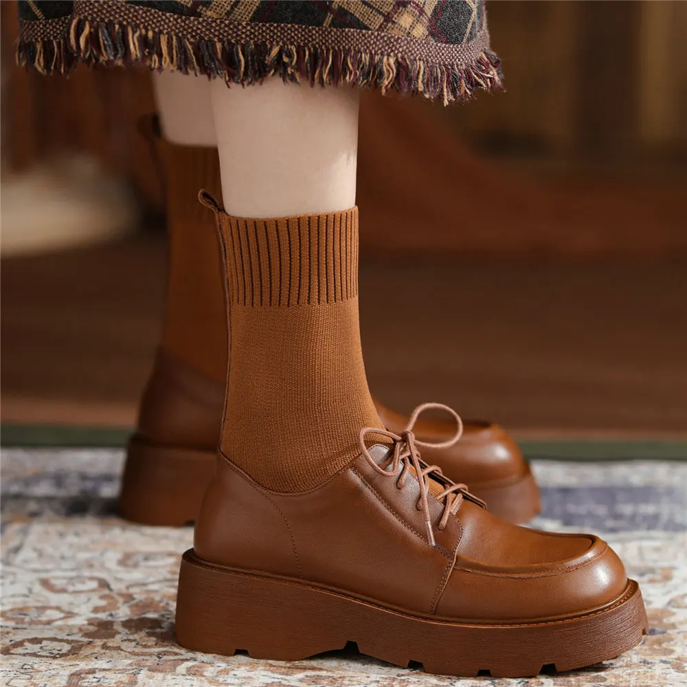 Fabric Stocking Oxfords Women Lace Up Genuine Leather Chunky Heels Ankle Boots Female High Top Platform Pumps Shoes Casual Shoes
Fabric Stocking Oxfords Women Lace Up Genuine Leather Chunky Heels Ankle Boots Female High Top Platform Pumps Shoes Casual Shoes