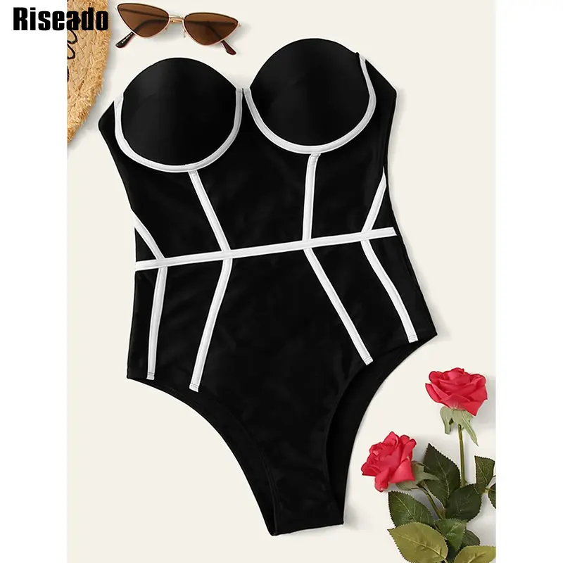 Riseado Push Up One Piece Swimsuits Bandeau Black Swimwear Women 2021 High Cut Bathing Suits Patchwork Swimming Suit for Women
Riseado Push Up One Piece Swimsuits Bandeau Black Swimwear Women 2021 High Cut Bathing Suits Patchwork Swimming Suit for Women