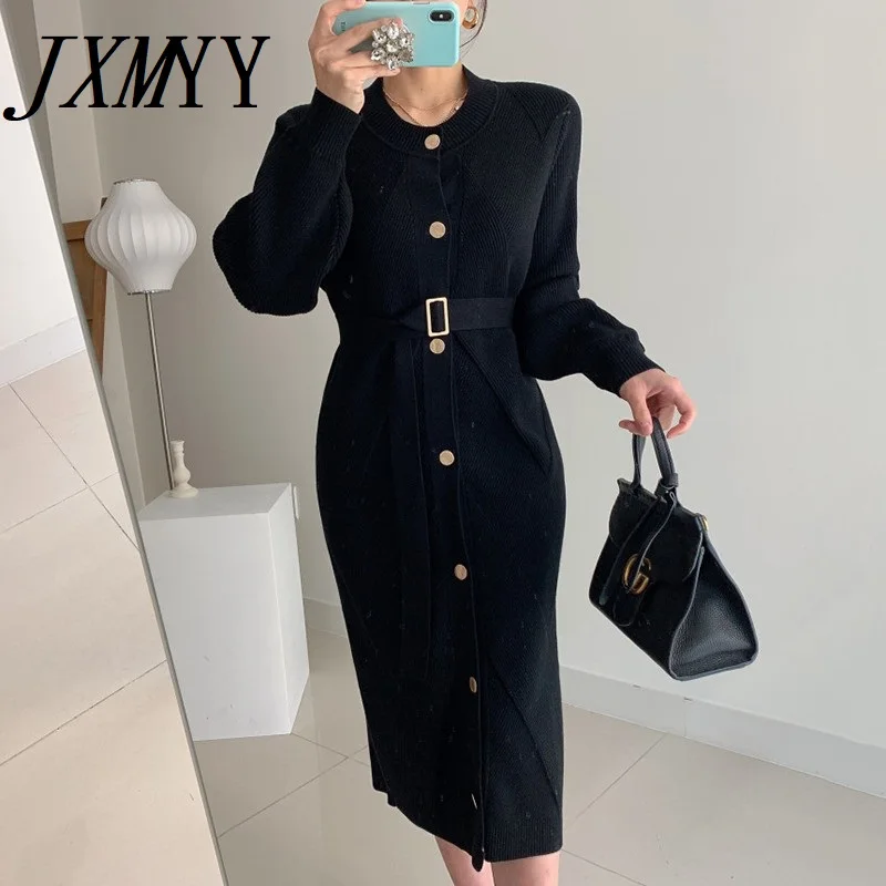 JXMYY 2021Chic Autumn And Winter Light Cooked Wind Round Neck Single-Breasted Slim Mid-Length Knitted Dress With Belt Women
JXMYY 2021Chic Autumn And Winter Light Cooked Wind Round Neck Single-Breasted Slim Mid-Length Knitted Dress With Belt Women