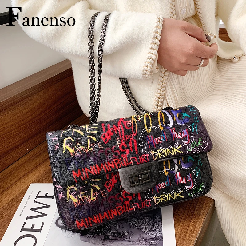 Fanenso Ladies Graffiti Messenger Bags Designer Women Pu Leather Shoulder Bag Casual Chain Crossbody Bags for Women
Fanenso Ladies Graffiti Messenger Bags Designer Women Pu Leather Shoulder Bag Casual Chain Crossbody Bags for Women
