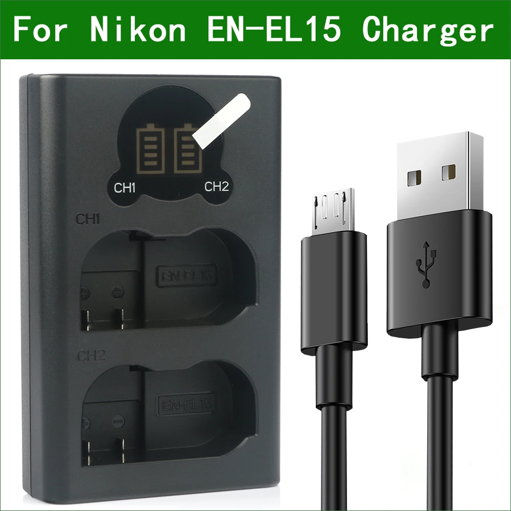 EN EL15 Dual USB Батарея Зарядное устройство для Nikon EL15a EL15b EL15e D500 D600 D610 D750 D800 D810 D850 1