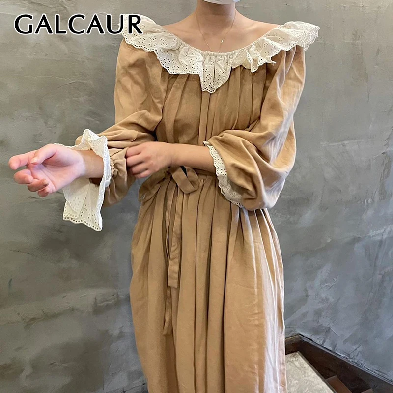 GALCAUR Casual Dress For Women Round Collar Lantern Sleeve High Waist Ankle Length Dresses Female Korean Fashion Clothing 2021
GALCAUR Casual Dress For Women Round Collar Lantern Sleeve High Waist Ankle Length Dresses Female Korean Fashion Clothing 2021