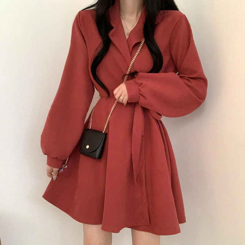 Korean Chic Early Spring French Style Temperament Lapel Side Strap Design Waist Slimming One-Piece Long Sleeve Dress for Women
Korean Chic Early Spring French Style Temperament Lapel Side Strap Design Waist Slimming One-Piece Long Sleeve Dress for Women