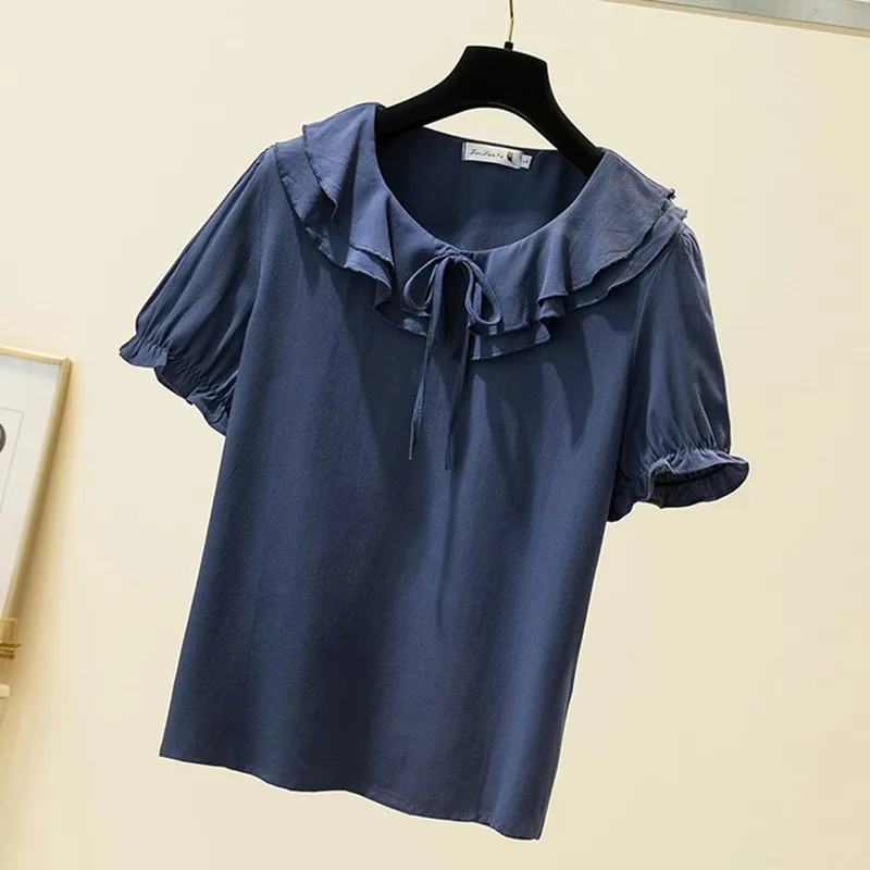 Plus Size Women Summer Loose Casual T-shirts New Arrival 2021 Fashion Korean Style Ruffles Collar Ladies Elegant Tops Tees W348
Plus Size Women Summer Loose Casual T-shirts New Arrival 2021 Fashion Korean Style Ruffles Collar Ladies Elegant Tops Tees W348
