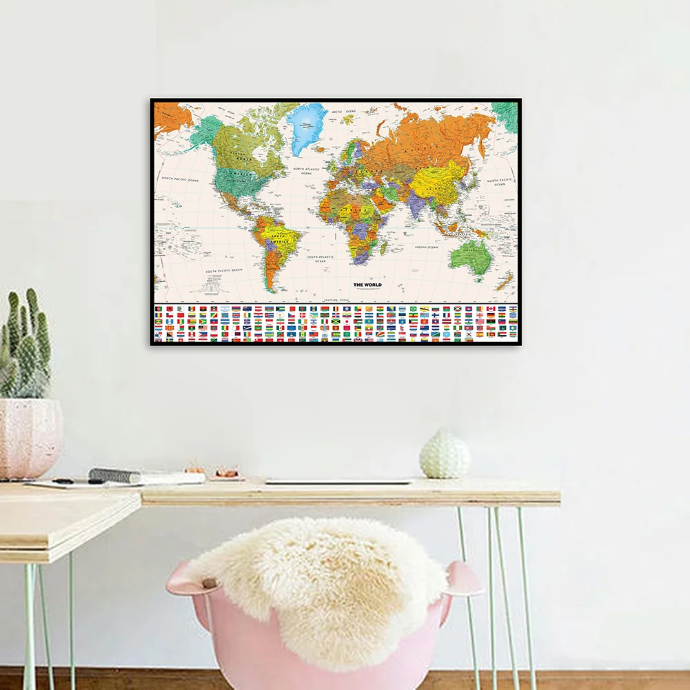 80*60cm The Detailed World Map with National Flags HD Printed Canvas Painting Wall Art Poster School Supplies Home Decor
80*60cm The Detailed World Map with National Flags HD Printed Canvas Painting Wall Art Poster School Supplies Home Decor