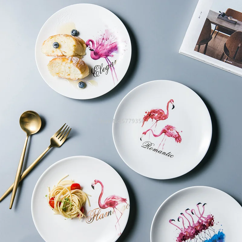 Creative Ceramic Plate Flamingo Pattern Western Steak Noodles Dessert Dishes Plates Round Storage Trays Home Decoration 20cm
Creative Ceramic Plate Flamingo Pattern Western Steak Noodles Dessert Dishes Plates Round Storage Trays Home Decoration 20cm