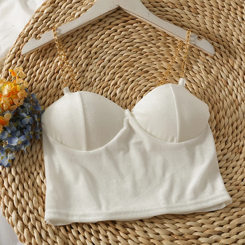 Дизайнерские женские топы на бретельках с цепочкой, сексуальные эластичные облегающие топы без рукавов с рюшами, летние короткие бархатные... 
Дизайнерские женские топы на бретельках с цепочкой, сексуальные эластичные облегающие топы без рукавов с рюшами, летние короткие бархатные...