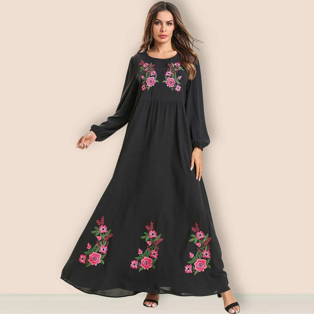 Stylish Plus Size Women's Dress Black Floral Embroidered Long Sleeve O-neck Muslim Robes Casual Long Maxi Dresses TA7623
Stylish Plus Size Women's Dress Black Floral Embroidered Long Sleeve O-neck Muslim Robes Casual Long Maxi Dresses TA7623