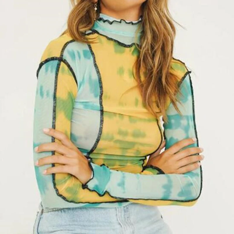 Fashion Mesh Colorful Print Ruffle Tops Womens Basic T-Shirts 2021 Autumn Hot Sale Thin Slim Street Casual Tee Shirts Mujer
Fashion Mesh Colorful Print Ruffle Tops Womens Basic T-Shirts 2021 Autumn Hot Sale Thin Slim Street Casual Tee Shirts Mujer