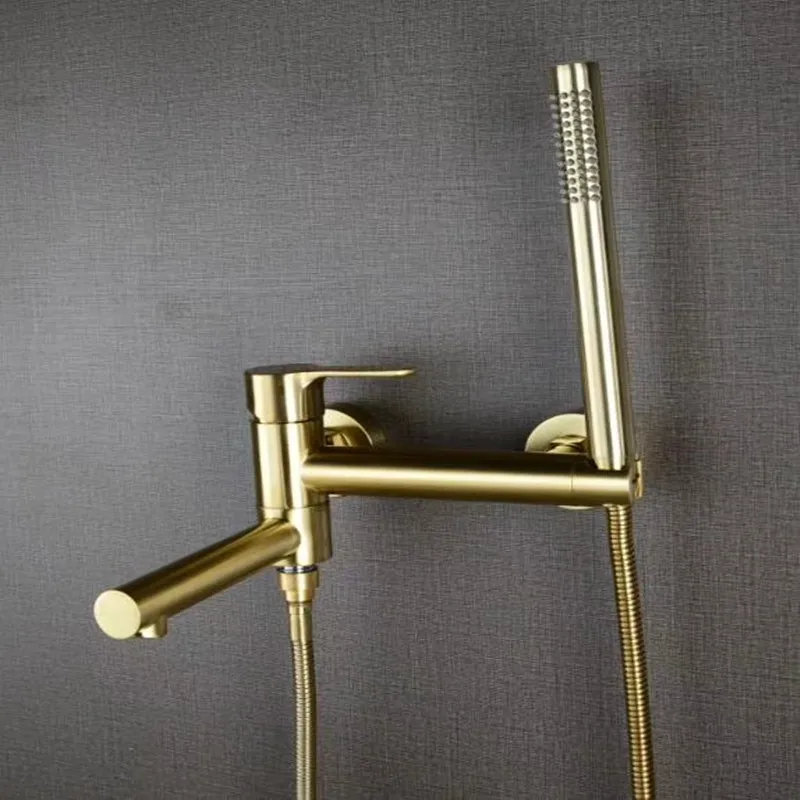 Bathroom Bathtub Shower Faucets Set Hot & Cold Solid Brass With Handheld Shower Mixer Taps Wall Mounted Rotatable Brushed Gold
Bathroom Bathtub Shower Faucets Set Hot & Cold Solid Brass With Handheld Shower Mixer Taps Wall Mounted Rotatable Brushed Gold