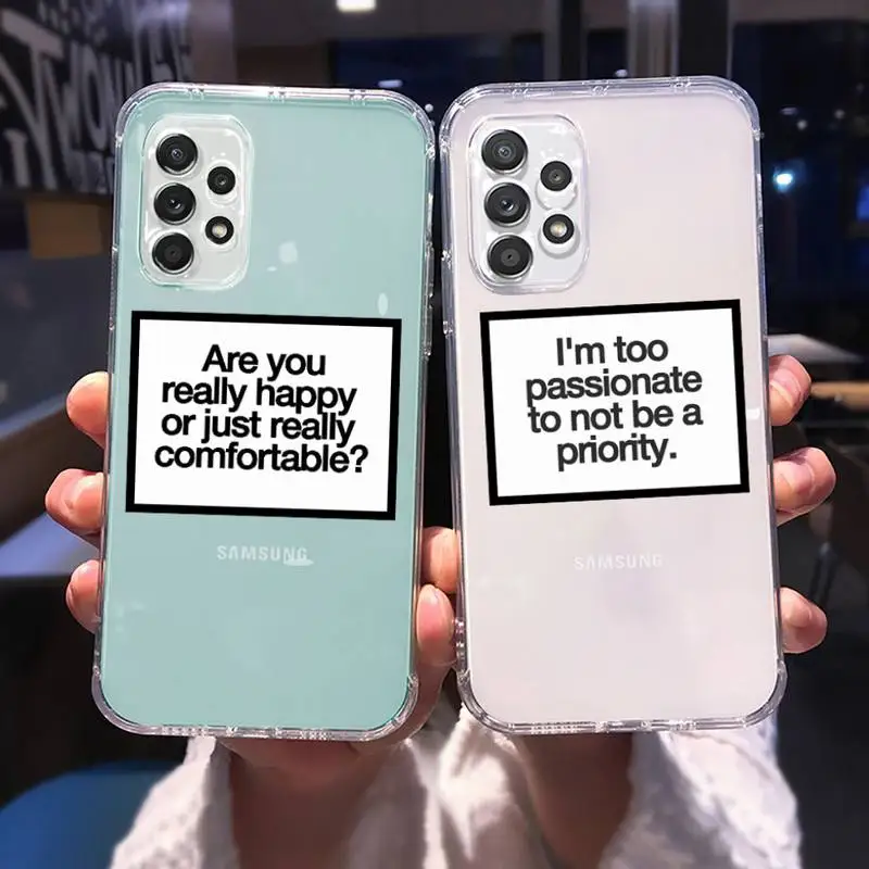 Positive Good Vibe Happy Trust Phone Case Transparent For Samsung A51 A50 A71 A70 A81 M60S Note S21 S 20 10 9 8 11 E Plus Ultra
Positive Good Vibe Happy Trust Phone Case Transparent For Samsung A51 A50 A71 A70 A81 M60S Note S21 S 20 10 9 8 11 E Plus Ultra
