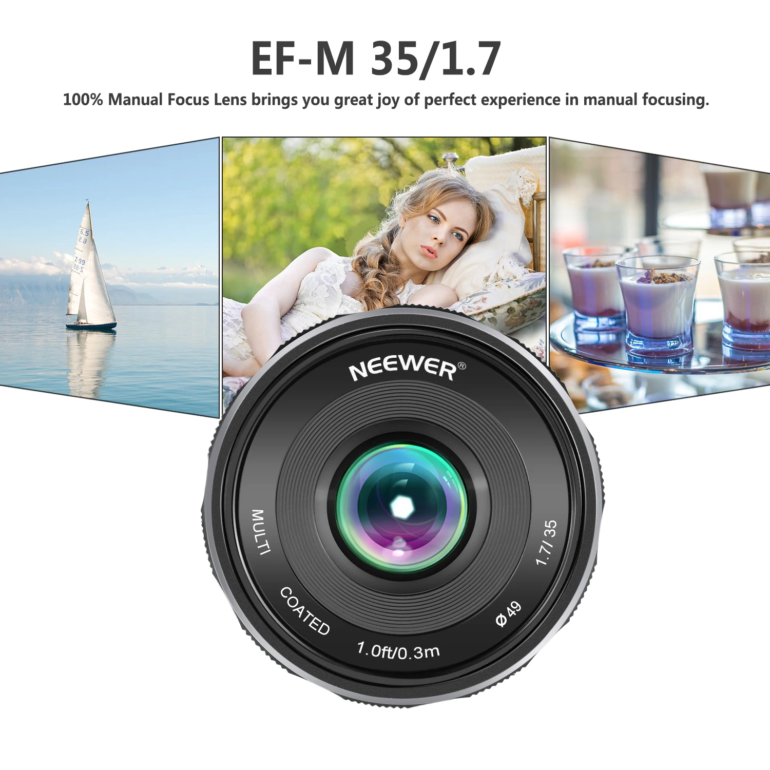 Neewer 35mm F1.7 Large Aperture APS-C Manual Focus Prime Fixed Lens, Compatible with Canon EF-M EOS-M Mount Mirrorless Cameras
Neewer 35mm F1.7 Large Aperture APS-C Manual Focus Prime Fixed Lens, Compatible with Canon EF-M EOS-M Mount Mirrorless Cameras