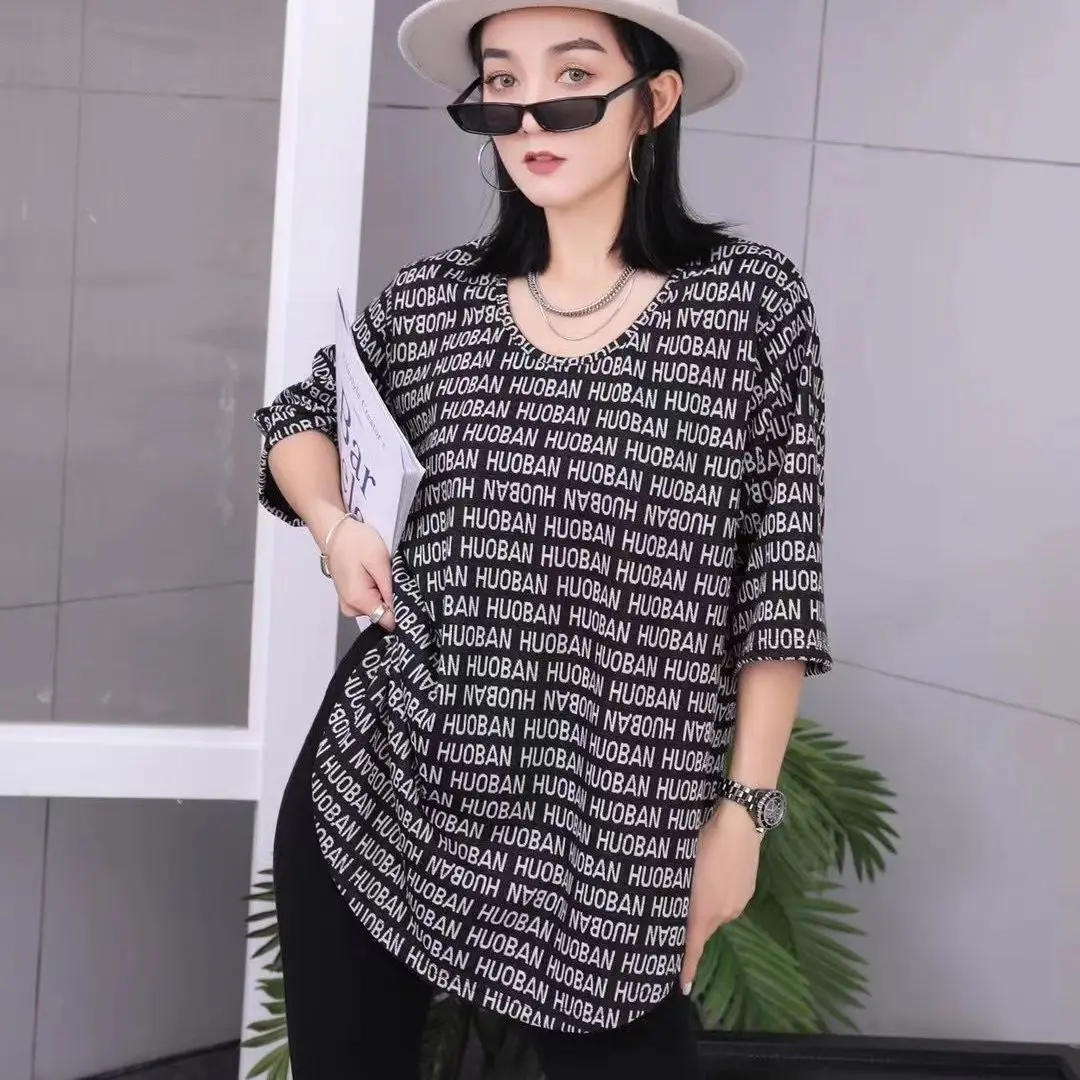 Women's spring and autumn new fashion loose thin letter print round neck short sleeve T-shirt 
Women's spring and autumn new fashion loose thin letter print round neck short sleeve T-shirt