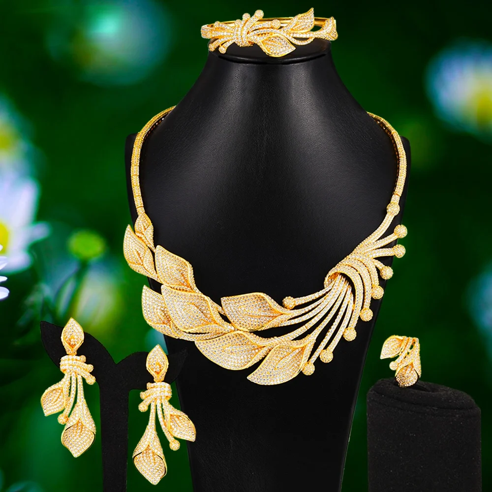 Blachette Luxury Elegant Necklace Earring Bangle Ring 4PCS Dubai Jewelry Set Cubic Zirconia for Women Wedding Banquet Jewelry
Blachette Luxury Elegant Necklace Earring Bangle Ring 4PCS Dubai Jewelry Set Cubic Zirconia for Women Wedding Banquet Jewelry