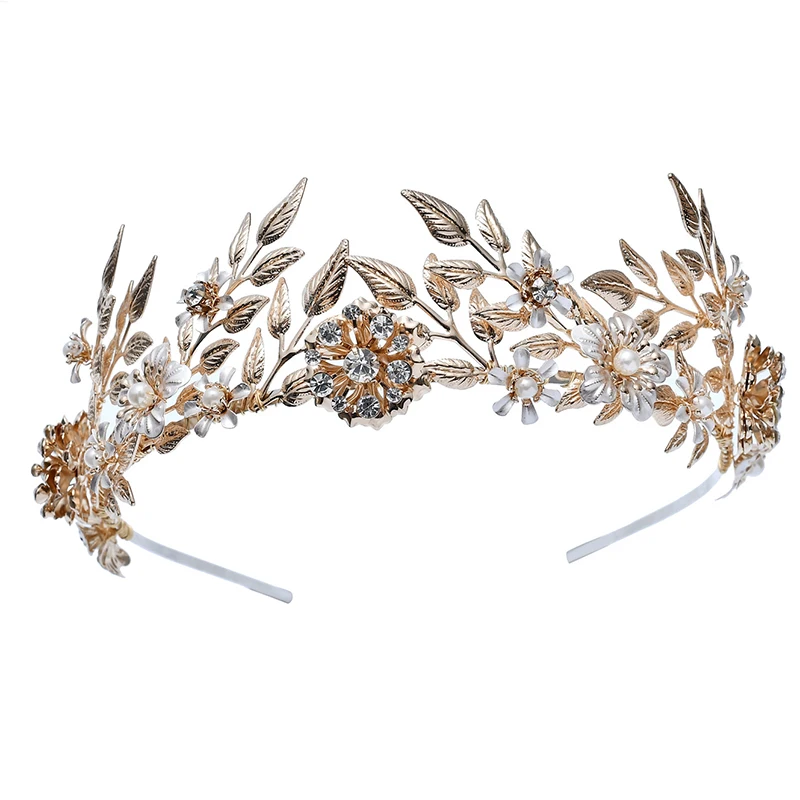 Сусальное золото тиара Свадебные украшения для волос в виде короны Цветочные