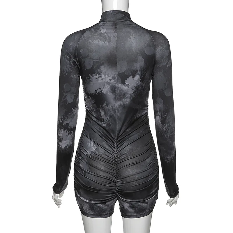 Sexy Bodycon Ruched Tie Dye Romper Zipper Turtleneck Solid Black High Rise Skinny Playsuit Women Mono Verano Mujer 2020 Summer
Sexy Bodycon Ruched Tie Dye Romper Zipper Turtleneck Solid Black High Rise Skinny Playsuit Women Mono Verano Mujer 2020 Summer
