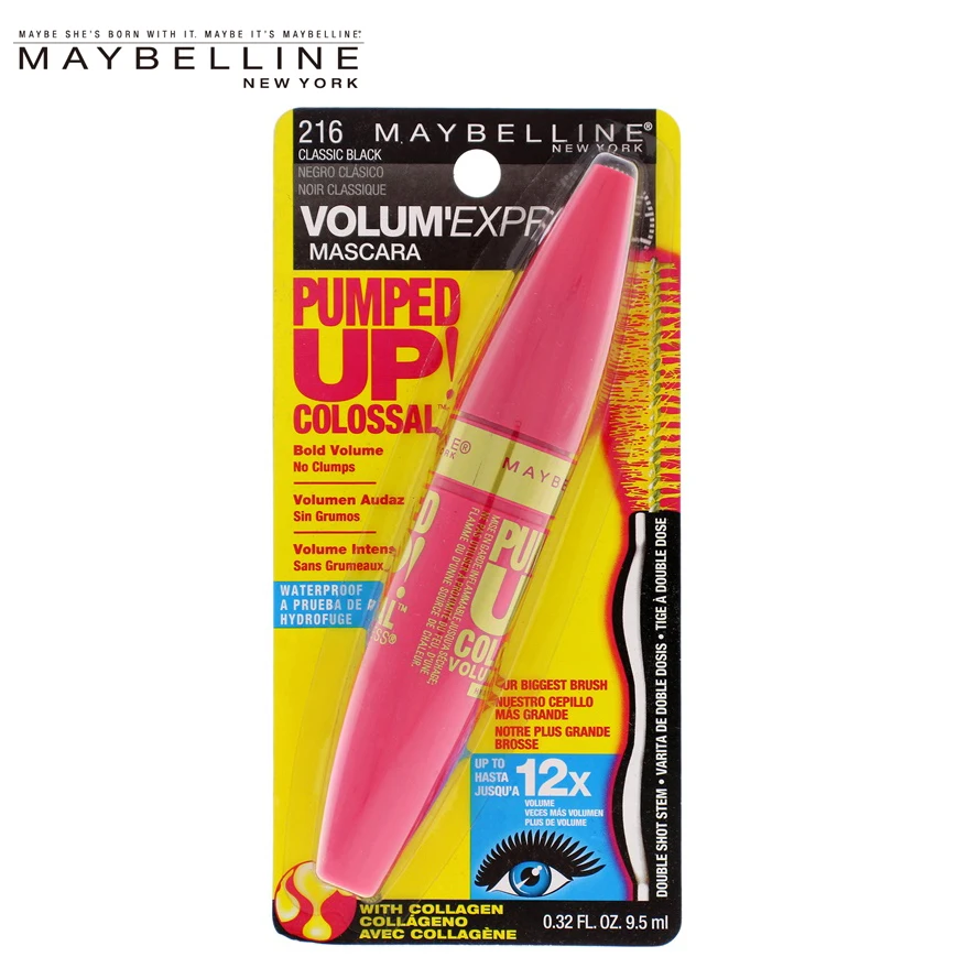 

Maybelline Volum Express накачал! Тушь для ресниц Colossal, водостойкая, классическая черная, 216 унции, для женщин