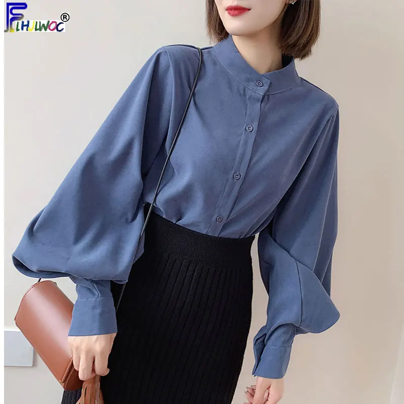 Elegant Tops Women Lantern Sleeve Office Lady Korea Style Temperament Retro Vintage Top Blue Khaki White Button Shirt Blouse 982
Elegant Tops Women Lantern Sleeve Office Lady Korea Style Temperament Retro Vintage Top Blue Khaki White Button Shirt Blouse 982