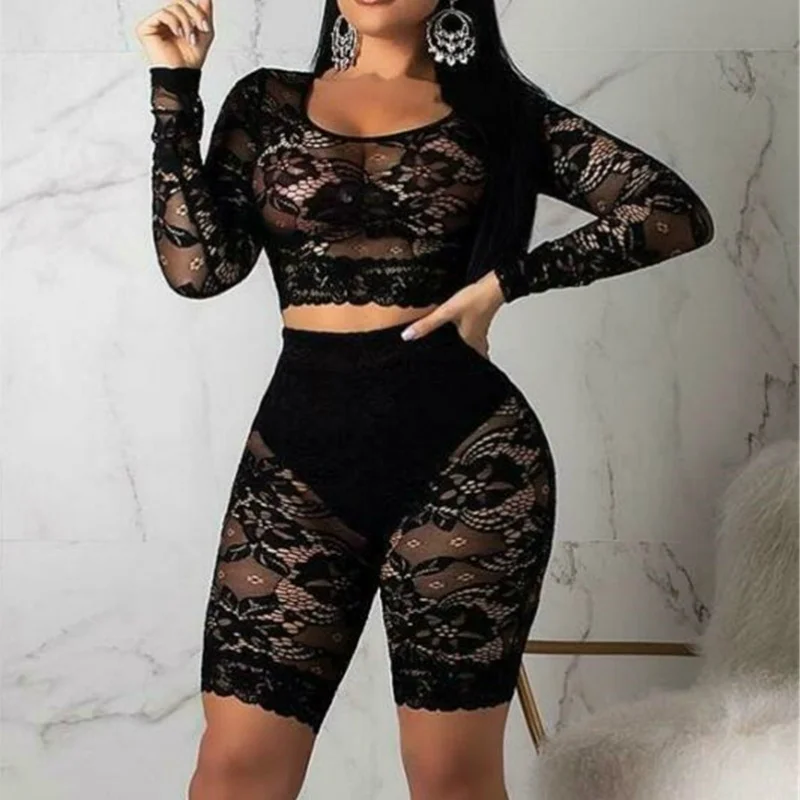 Summer Sexy Women Tops&Shorts Sets Bodycon Lace Floral Clothing Long sleeve Crop top+Pants Lingerie set Hollow Perspective 2PCS
Summer Sexy Women Tops&Shorts Sets Bodycon Lace Floral Clothing Long sleeve Crop top+Pants Lingerie set Hollow Perspective 2PCS