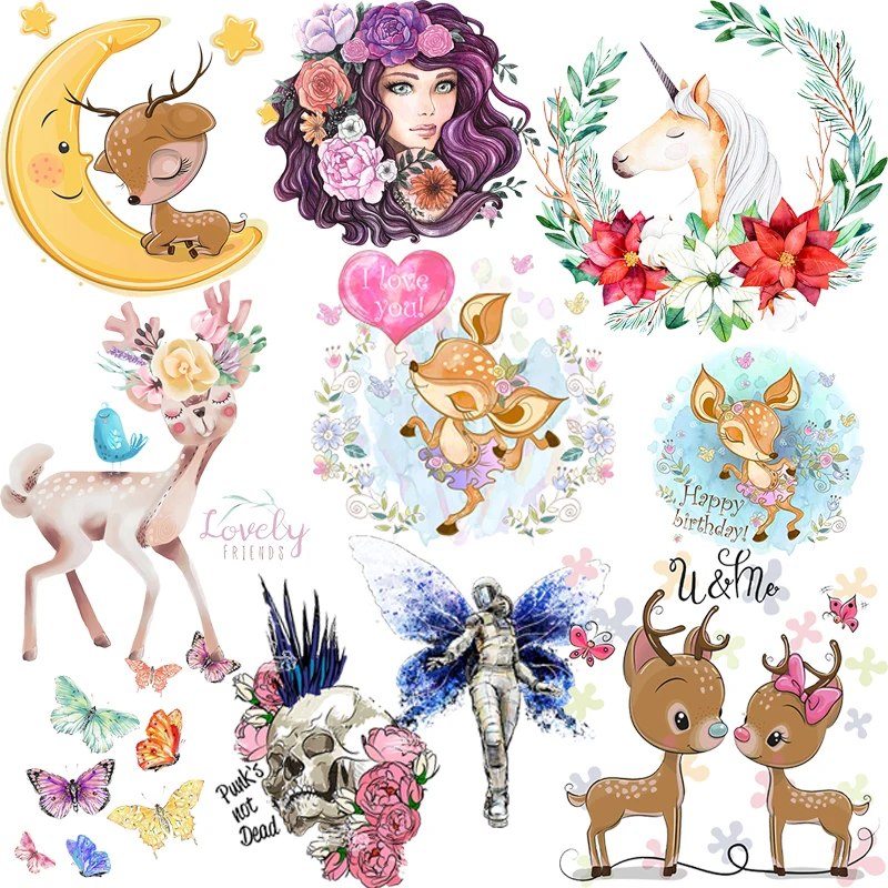 Cartoon Animals Deer Portrait Patter Transfer Butterfly Skull Iron-On Transfers Thermal Stickers On Clothes For T-shirt Applique
Cartoon Animals Deer Portrait Patter Transfer Butterfly Skull Iron-On Transfers Thermal Stickers On Clothes For T-shirt Applique