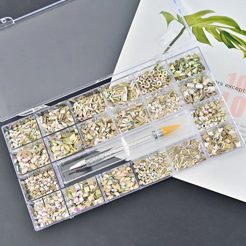 2000Pc/Box(20Shape*100pc) Crystal AB Rhinestone Flat Back Nail Art Rhinestones With 1Nail Pen For Nails Glass Decorations @H5001
2000Pc/Box(20Shape*100pc) Crystal AB Rhinestone Flat Back Nail Art Rhinestones With 1Nail Pen For Nails Glass Decorations @H5001