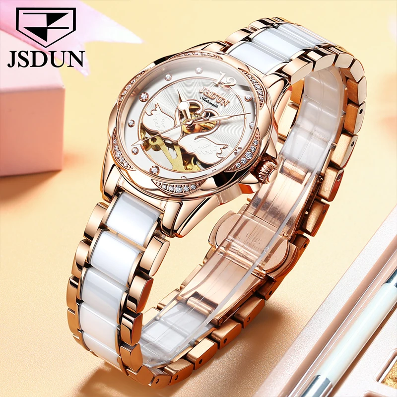 JSDUN Luxury White Mechanical Watch For Women Sapphire Crystal Automatic Watch Ladies Wristwatches Waterproof Relogio Feminino
JSDUN Luxury White Mechanical Watch For Women Sapphire Crystal Automatic Watch Ladies Wristwatches Waterproof Relogio Feminino