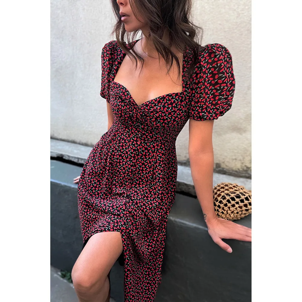 Sexy V Neck Puff Sleeve High Waist Maxi Dresses For Women 2021 Ladies New Summer Small Floral Print Split Dress Vestido De Mujer
Sexy V Neck Puff Sleeve High Waist Maxi Dresses For Women 2021 Ladies New Summer Small Floral Print Split Dress Vestido De Mujer